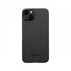 Ультра тонкий чехол Pitaka MagEZ 4 для iPhone 15 Plus (6.7"), черно-серый узкое плетение, кевлар (арамид)